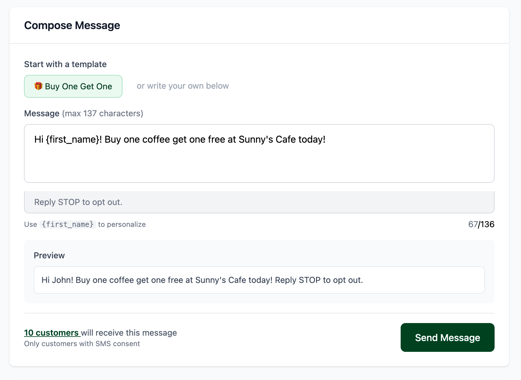 SMS broadcast messages to customers